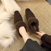 鞋 外穿 加绒内增高女士拖鞋 子ⅰns潮百搭小众复古尖头流苏单鞋 冬季