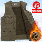 秋冬加绒加厚纯棉水洗系扣马甲男士 中老年多口袋马夹纽扣加肥6XL