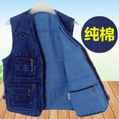 高档纯棉牛仔马甲男装 中老年多口袋坎肩背心百搭休闲加肥加大5XL