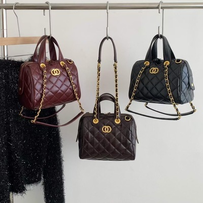 小香风油蜡皮波士顿保龄球包包潮