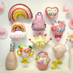 母亲节装饰铝膜气球学校商场活动背景墙布置感恩妈妈花朵花篮造型