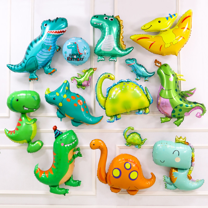 恐龙卡通造型气球男孩宝宝周岁生日霸王龙迅猛龙布置背景派对装饰