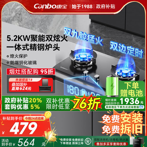 康宝2QB539灶具燃气灶天然气双灶家用定时大火力双边定时灶防干烧