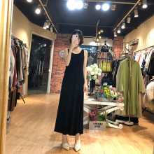 幼瓷针织吊带裙女2020年秋冬新款长款背心连衣裙无袖打底黑色长裙