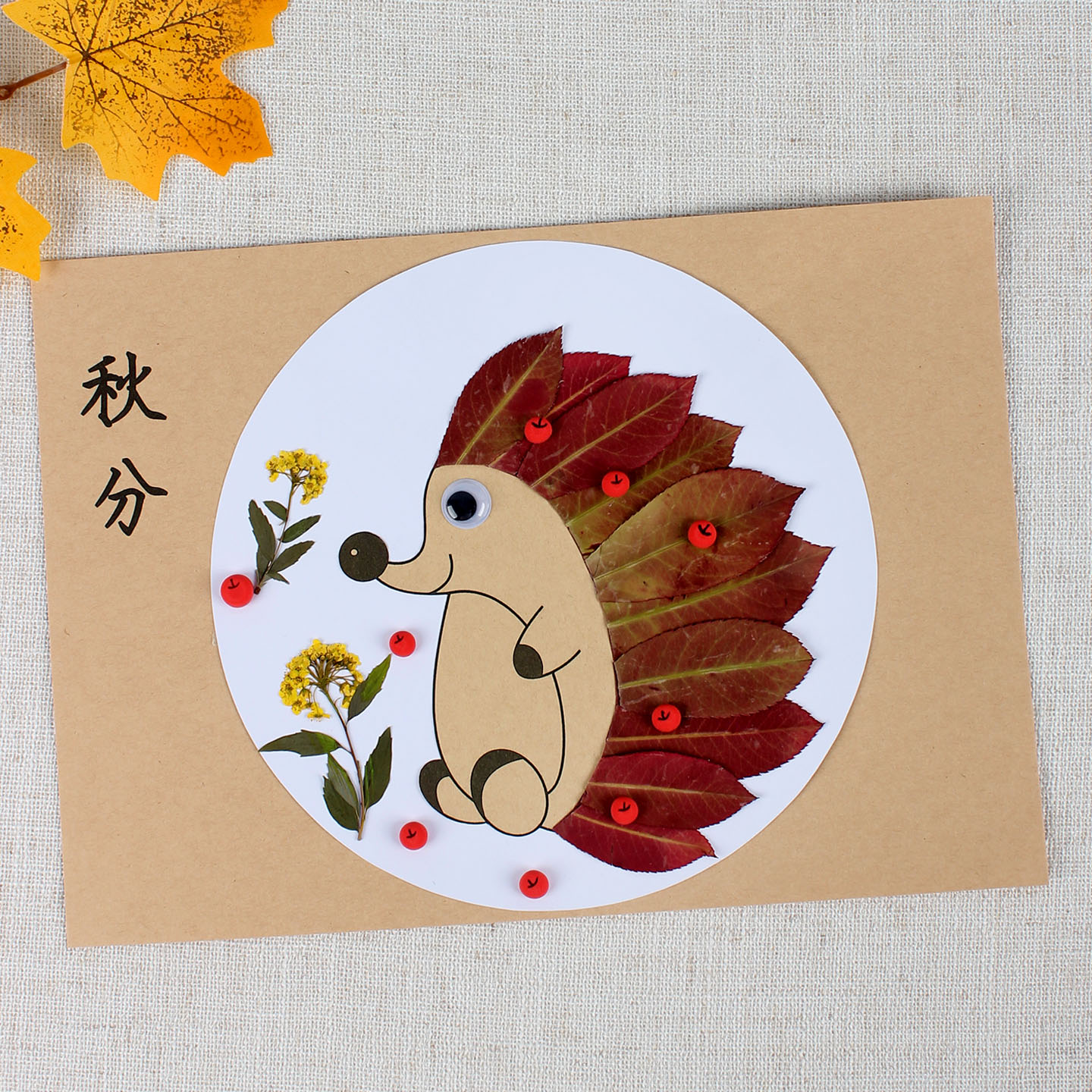 秋分手工diy24节气主题半成品材料植物叶作品秋天活动创意树叶画