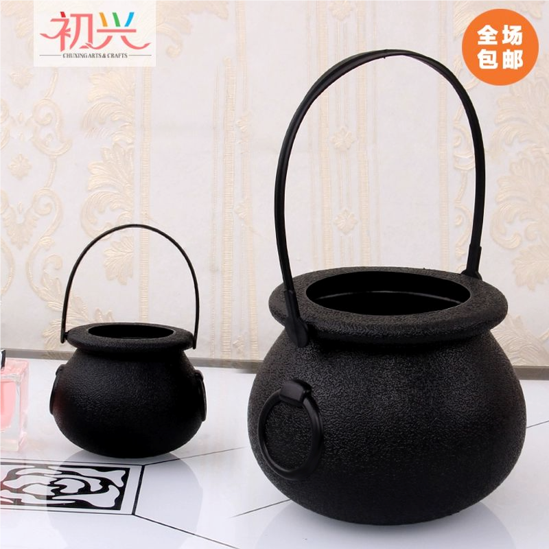 万圣节黑色南瓜桶手提南瓜灯女巫桶讨糖桶装饰挂件手拎鬼节南瓜罐