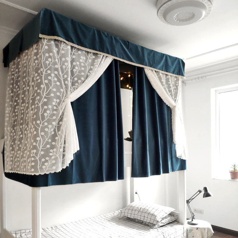 法式轻奢绒面 巴黎蓝 加厚超强遮光大学宿舍寝室神器上下铺床帘