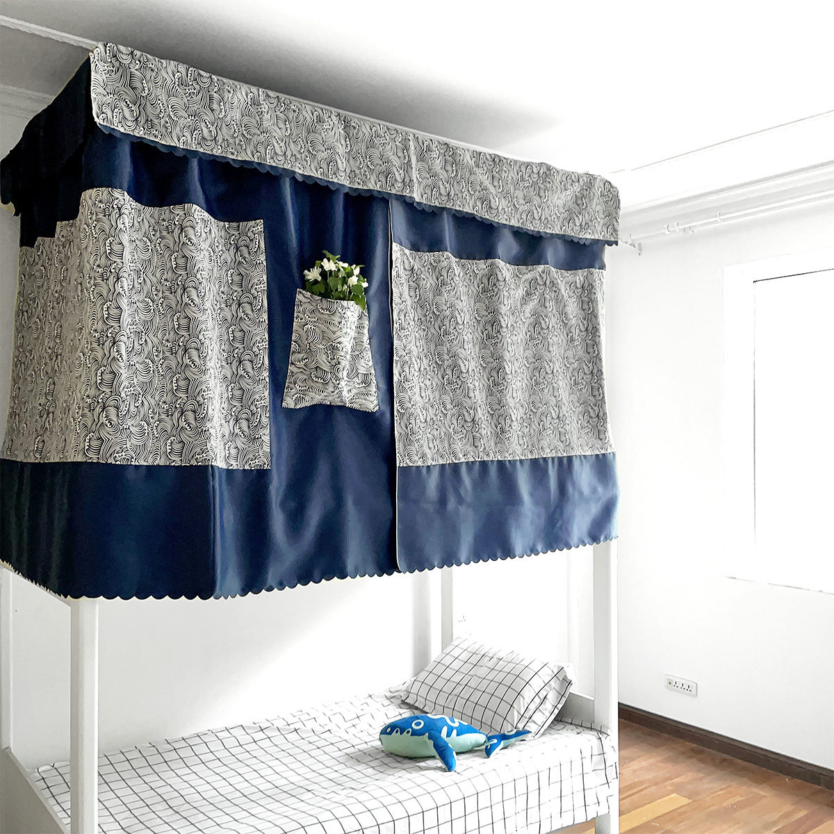 原创日式和风海浪大学生超遮光上铺下铺寝室宿舍用品透气床帘床幔