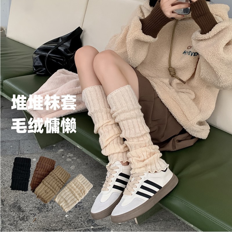 日系女袜蝴蝶结jk毛球袜套韩版百搭护膝靴套学生保暖Lolita堆堆袜