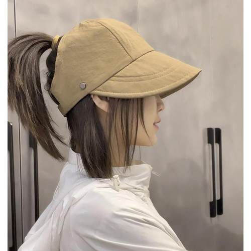 空顶帽子女夏2025新款防晒帽大帽檐遮阳显脸小可扎马尾渔夫鸭舌帽