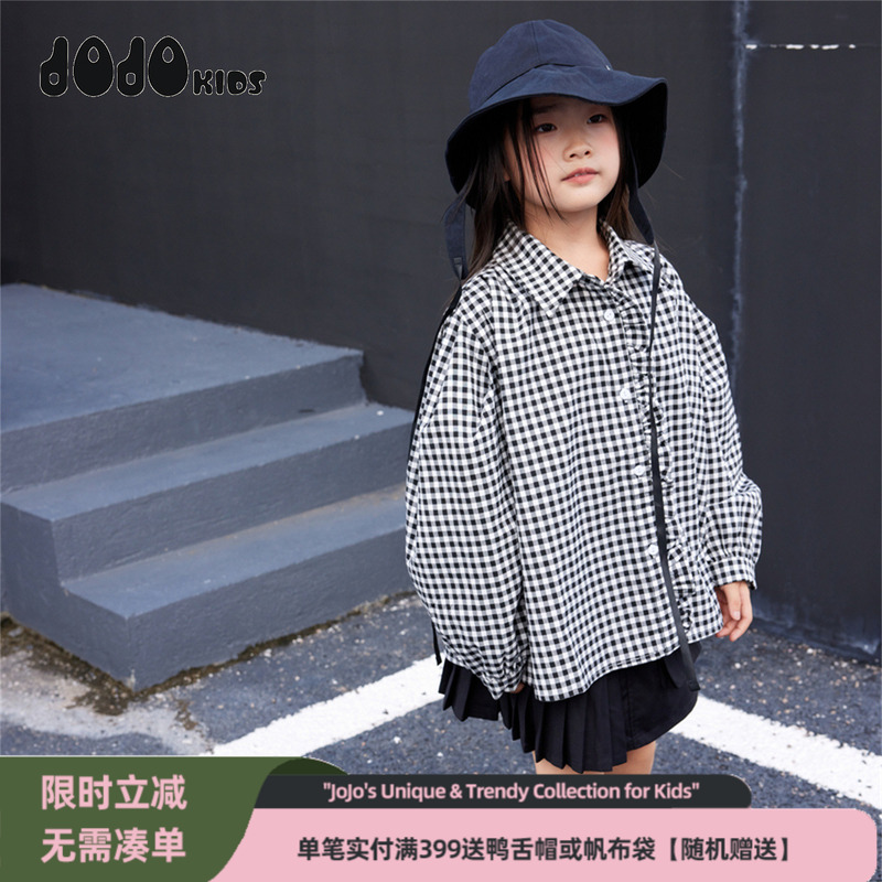 jojo童装女童秋季格子长袖衬衣