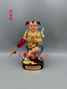 木雕神像定制哪吒太子肚兜太子香樟木漆线雕工艺