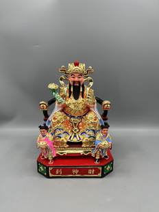 木雕神像财神爷文财神香樟木手工漆线雕摆件海南体财神