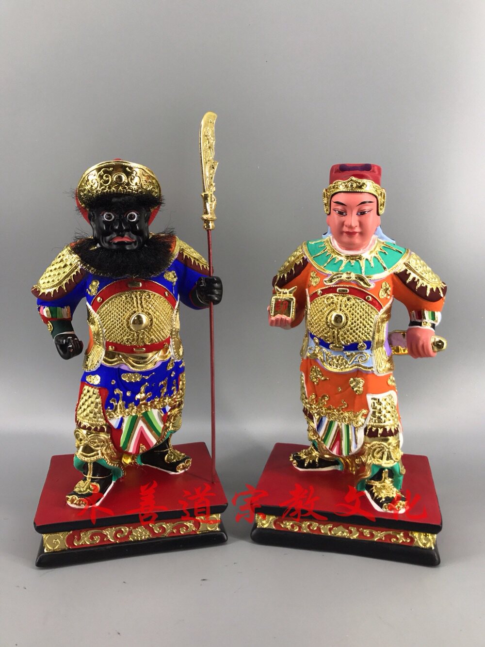 木雕神像周仓关平关公部将樟木漆线雕精品手工30厘米