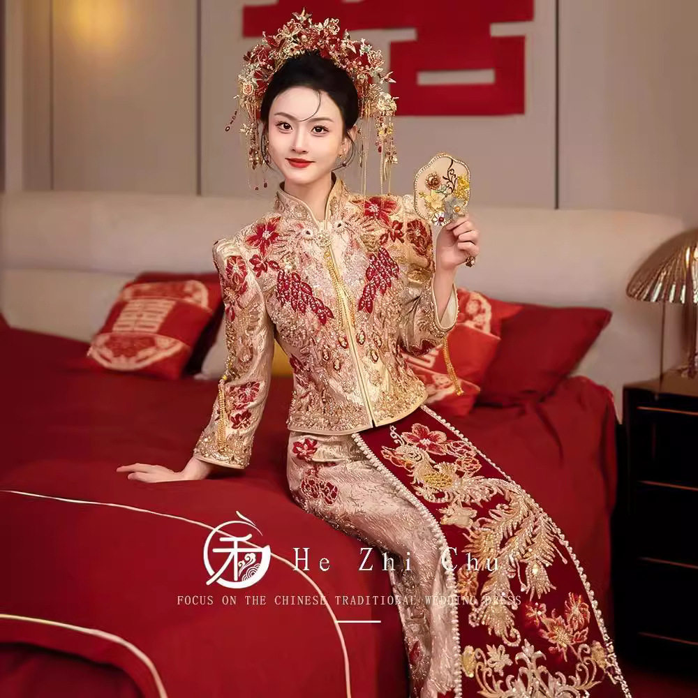 秀禾服婚服2025新款高端结婚中式新娘出阁服高级显瘦大五福龙凤褂