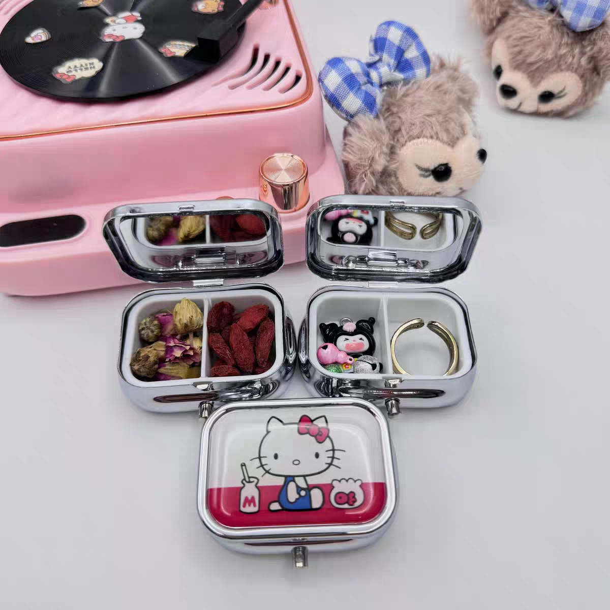 hellokitty可爱卡通金属带镜片家用首饰盒耳环项链戒指收纳盒