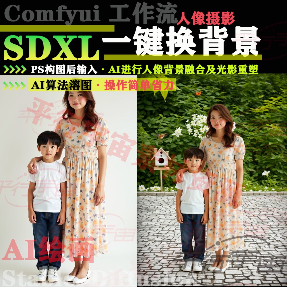 AI摄影SDXL comfyui人像换背景溶图光影重绘工作流软件安装整合包