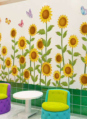 CH39063蝴蝶向日葵跨境客厅卧室背景墙装饰贴画自粘卧室墙贴