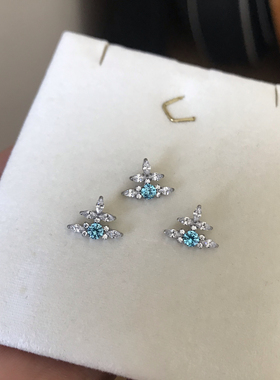 f136钛合金蓝色镶钻土星耳钉星球耳蜗钉16G内螺纹防过敏镜面抛光