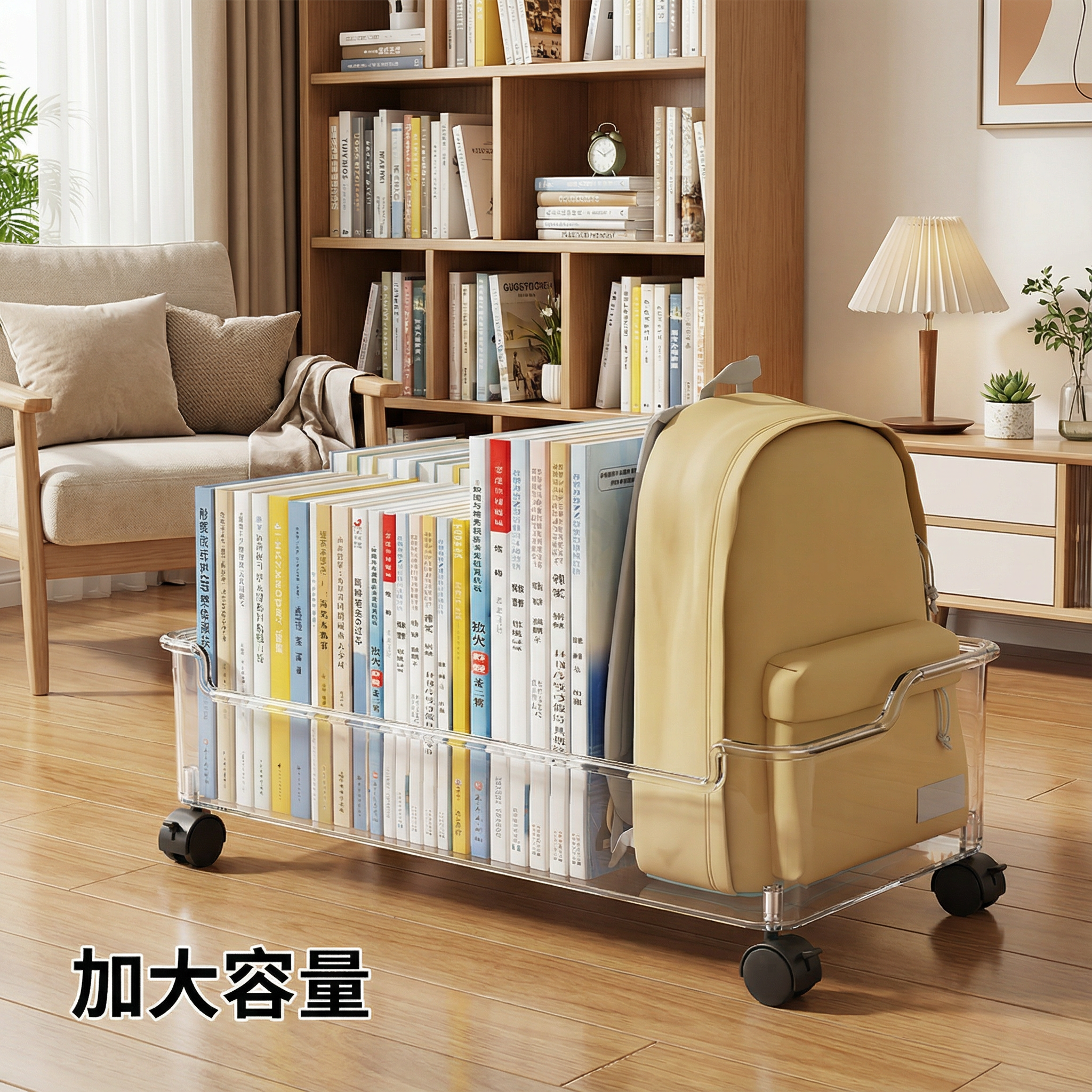 书本收纳箱教室学生专用书包置物架透明可移动多功能小推车储物架,收纳整理,书桌收纳置物架,淘宝优惠券,粉丝福利购,淘宝优惠卷