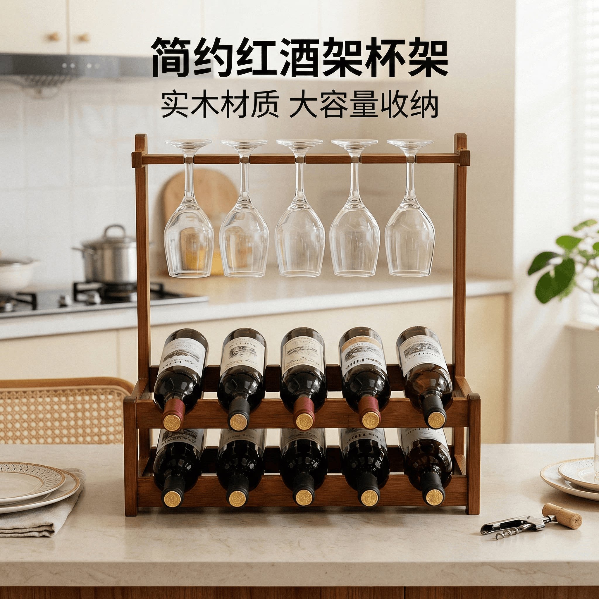 木制红酒架简约竹制葡萄酒架子悬挂式酒杯架酒架摆件展示架子挂架
