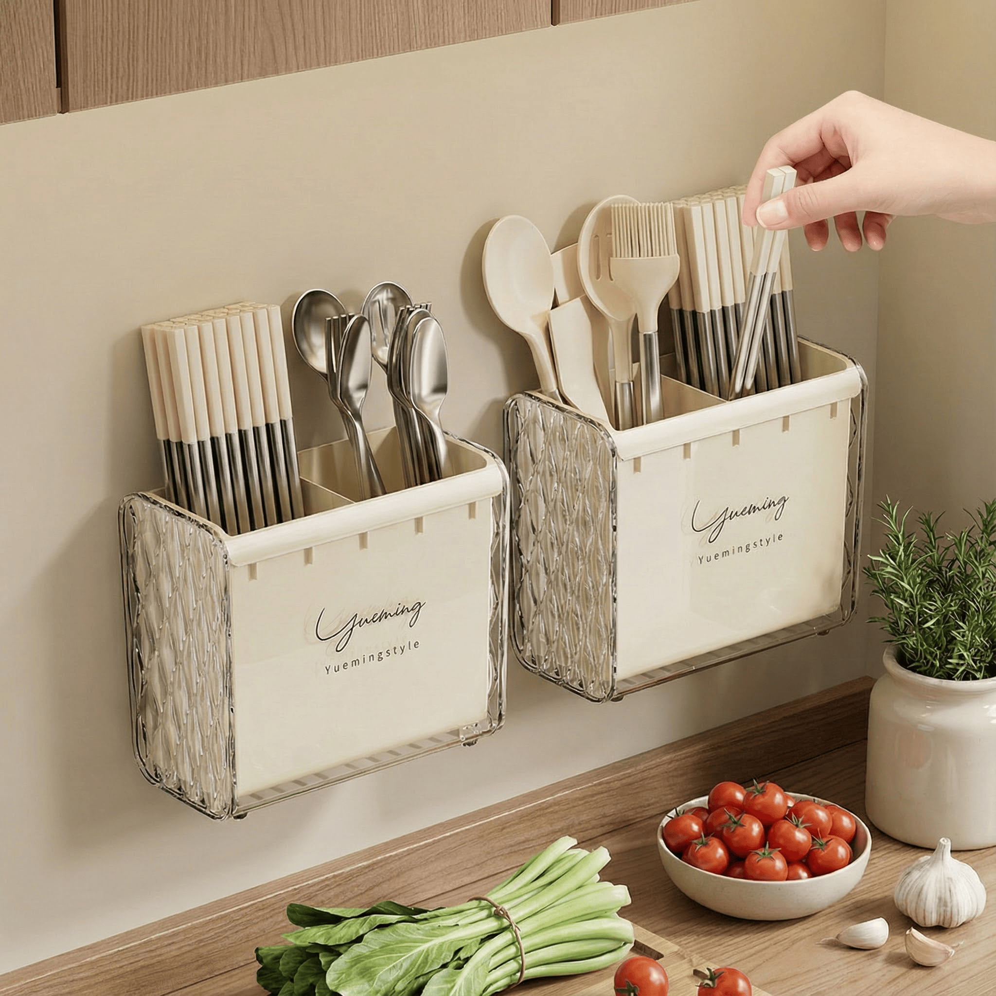 奶油风壁挂筷子筒家用厨房简约台面壁挂二合一沥水筷子笼家用厨房,餐饮具,筷子盒,淘宝优惠券,粉丝福利购,淘宝优惠卷