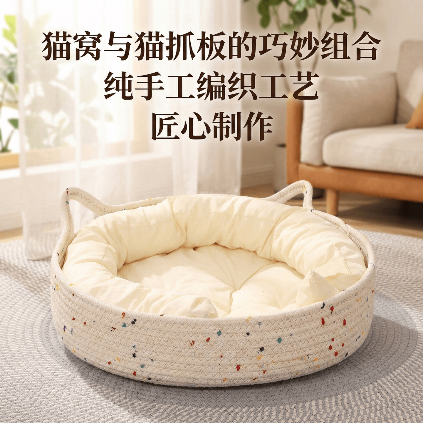 猫窝夏季凉窝藤编猫抓板四季耐抓垫子封闭可拆洗编织猫窝狗窝室内