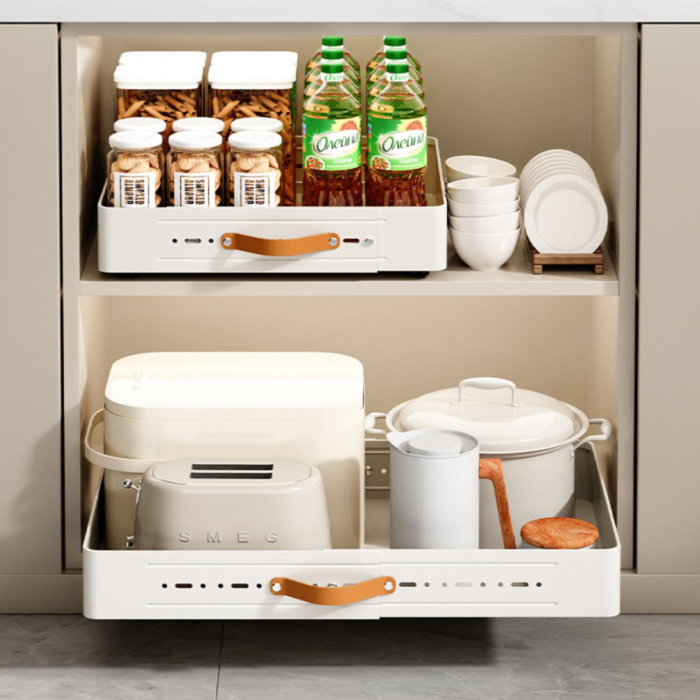 可伸缩厨房抽拉式置物架下水槽