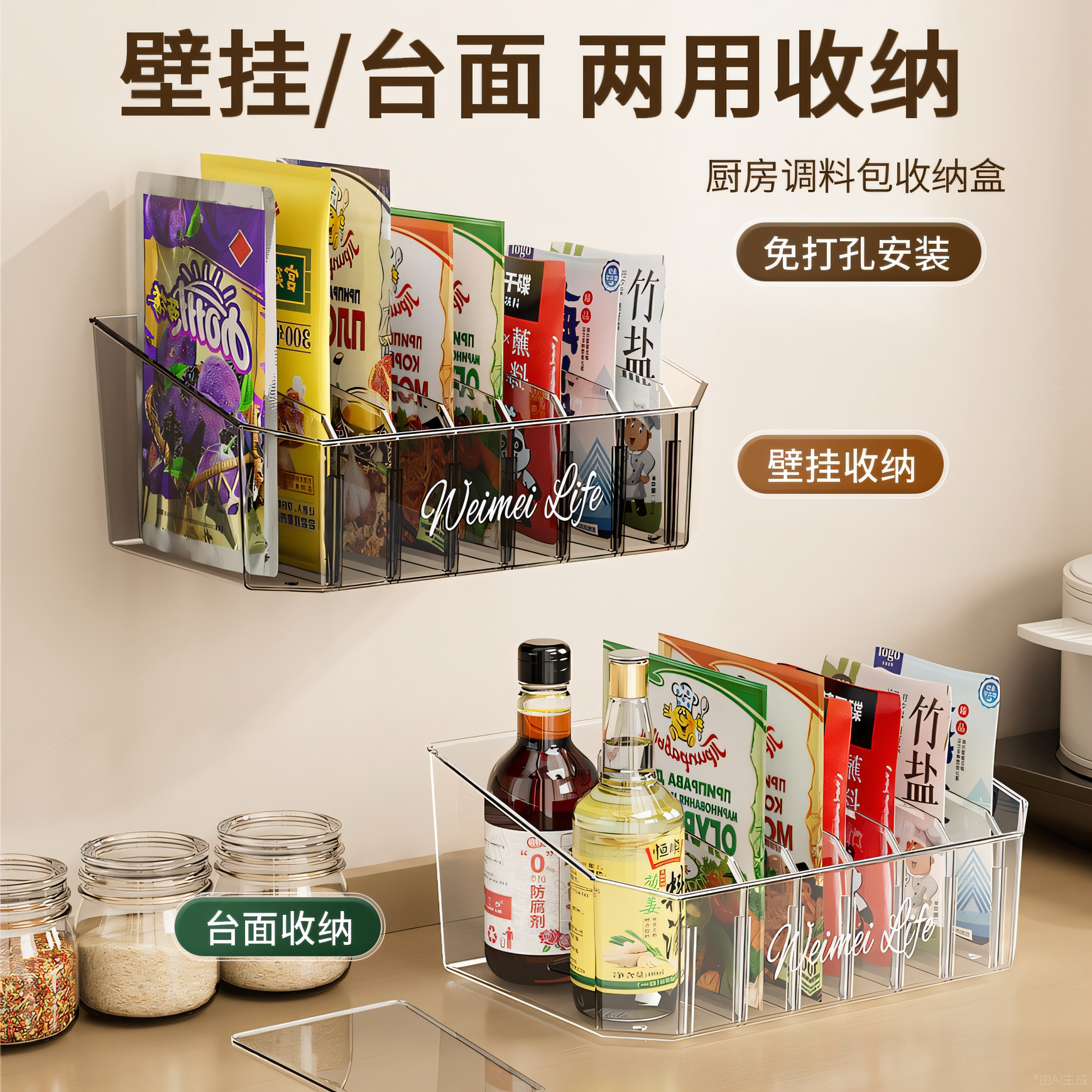 调料收纳盒厨房家用组合装免打孔