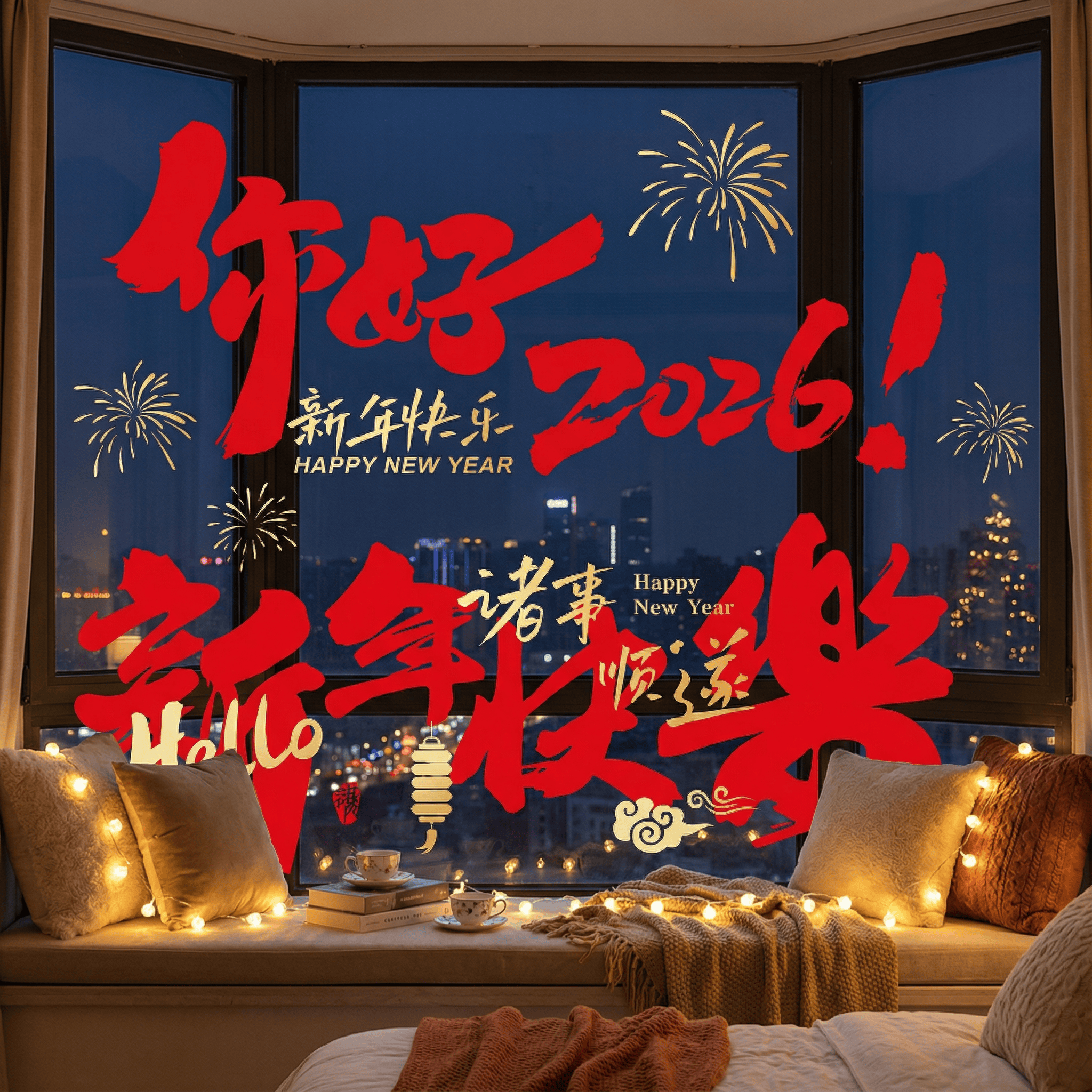 新年装饰窗花贴中福字门贴马年春节过年玻璃贴纸静电贴画红色烟花,家居饰品,门贴,淘宝优惠券,粉丝福利购,淘宝优惠卷