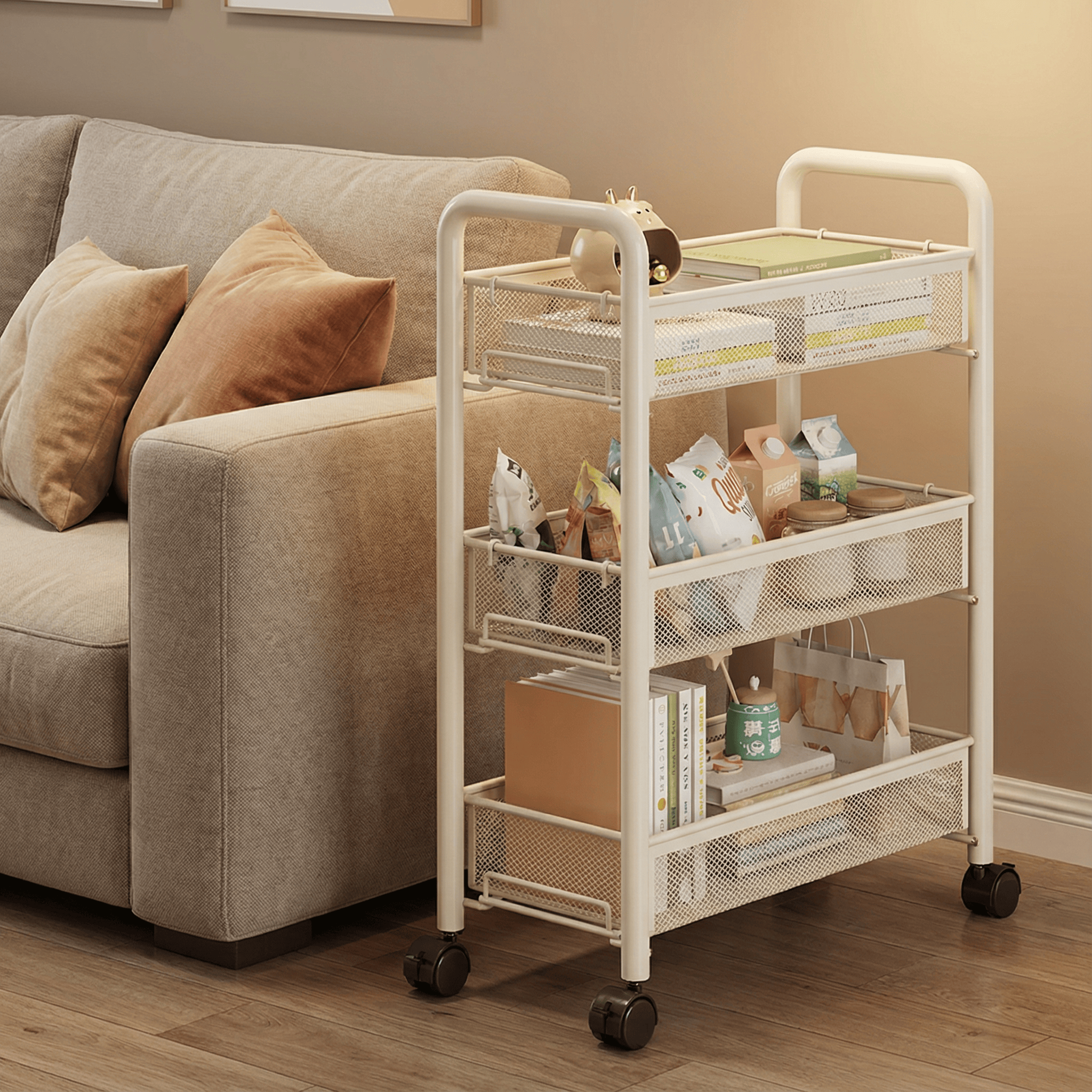 桌下可移动书架学生宿舍桌下落地多层书本零食收纳架子带轮小推车,收纳整理,书桌收纳置物架,淘宝优惠券,粉丝福利购,淘宝优惠卷