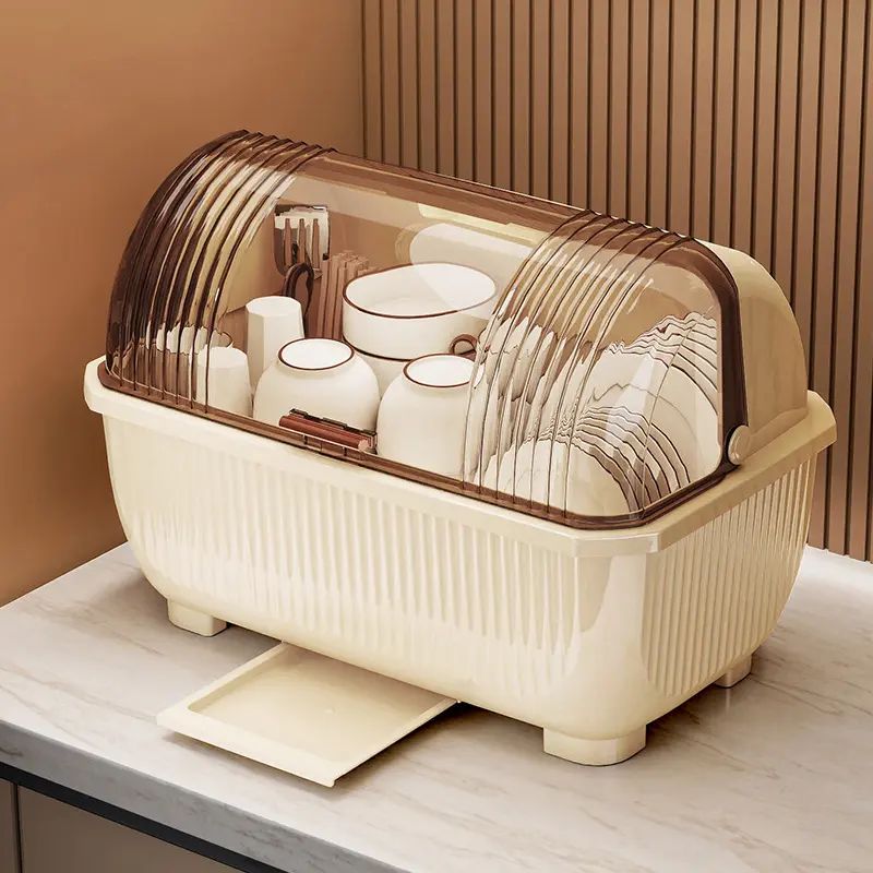 厨房台面碗筷收纳盒沥水碗柜带盖租房家用碗架置物架子放碗箱装碗