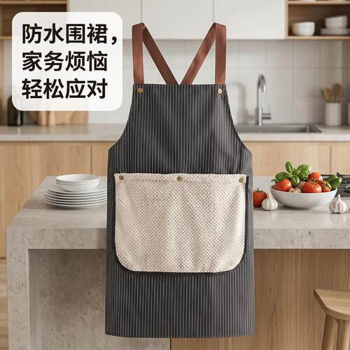 高颜值可拆卸防油擦手巾围裙防水