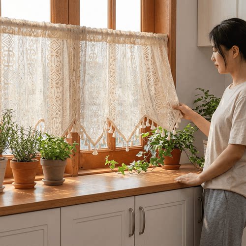 美式高级感门帘厨房窗户遮挡半帘