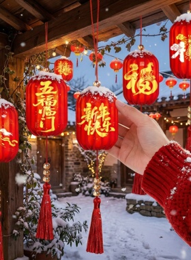 新年红灯笼小挂件新款春节过年氛围树上挂饰马年装饰发光花灯家用