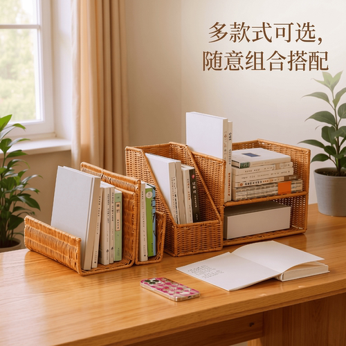 客厅书架书立书籍杂志桌面仿藤
