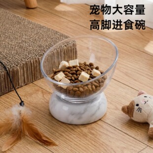 猫碗高脚碗陶瓷双碗食盆狗碗猫咪碗保护颈椎用品防滑大理石慢食碗
