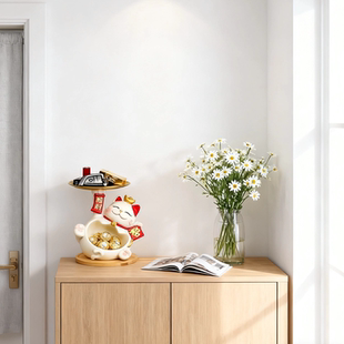 招财猫玄关摆件乔迁新居礼物树脂工艺级感钥匙收纳装 摆件品 饰新款