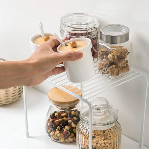 居家家厨房桌面可伸缩分层置物架