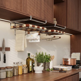 锅盖架壁挂式厨房悬挂置物架中古风菜板案板放置架卷纸架砧板架子