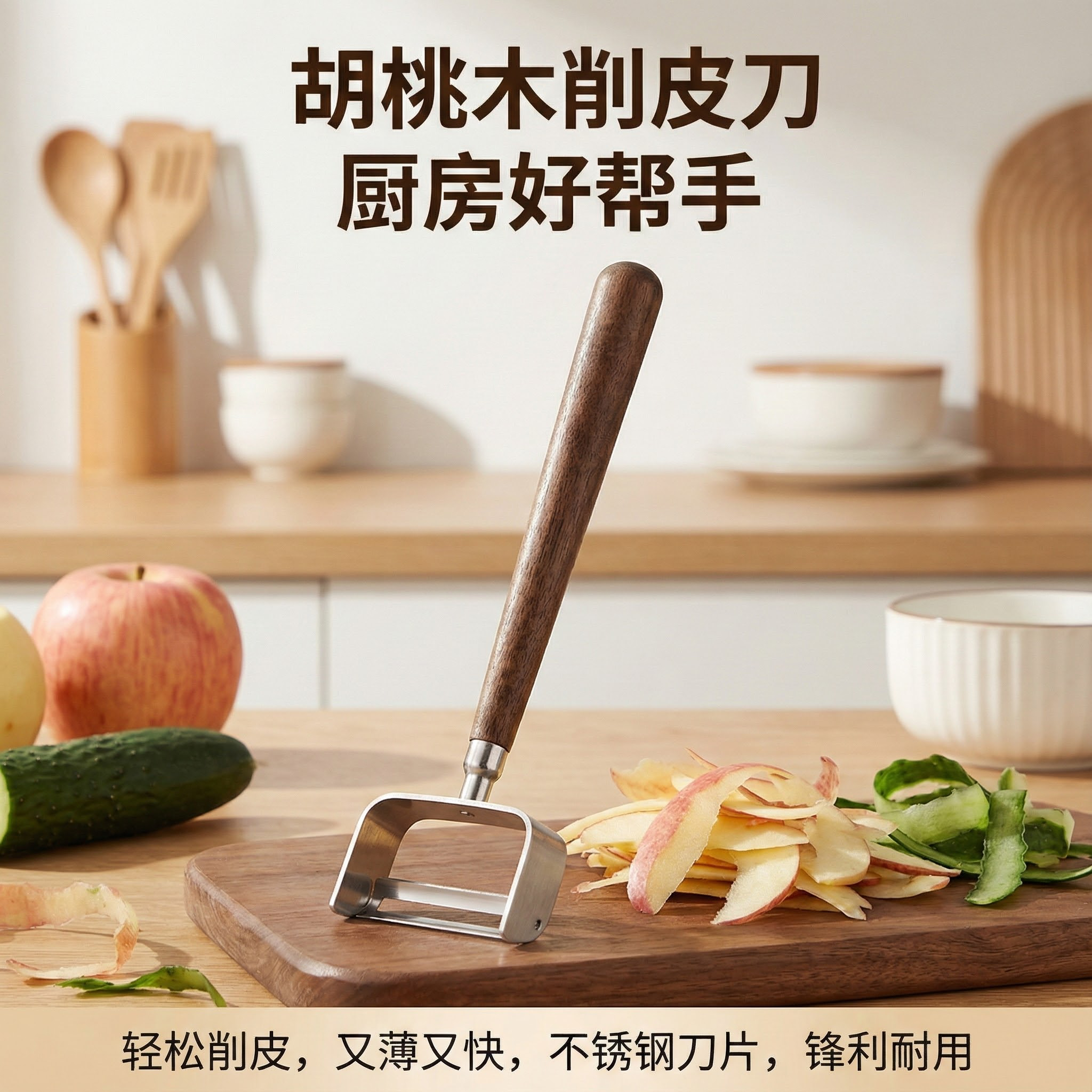 胡桃木削皮刀刮皮器新型多功能