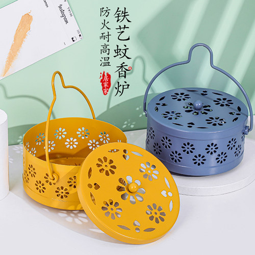 居家家家用带盖防火铁艺蚊香盘托
