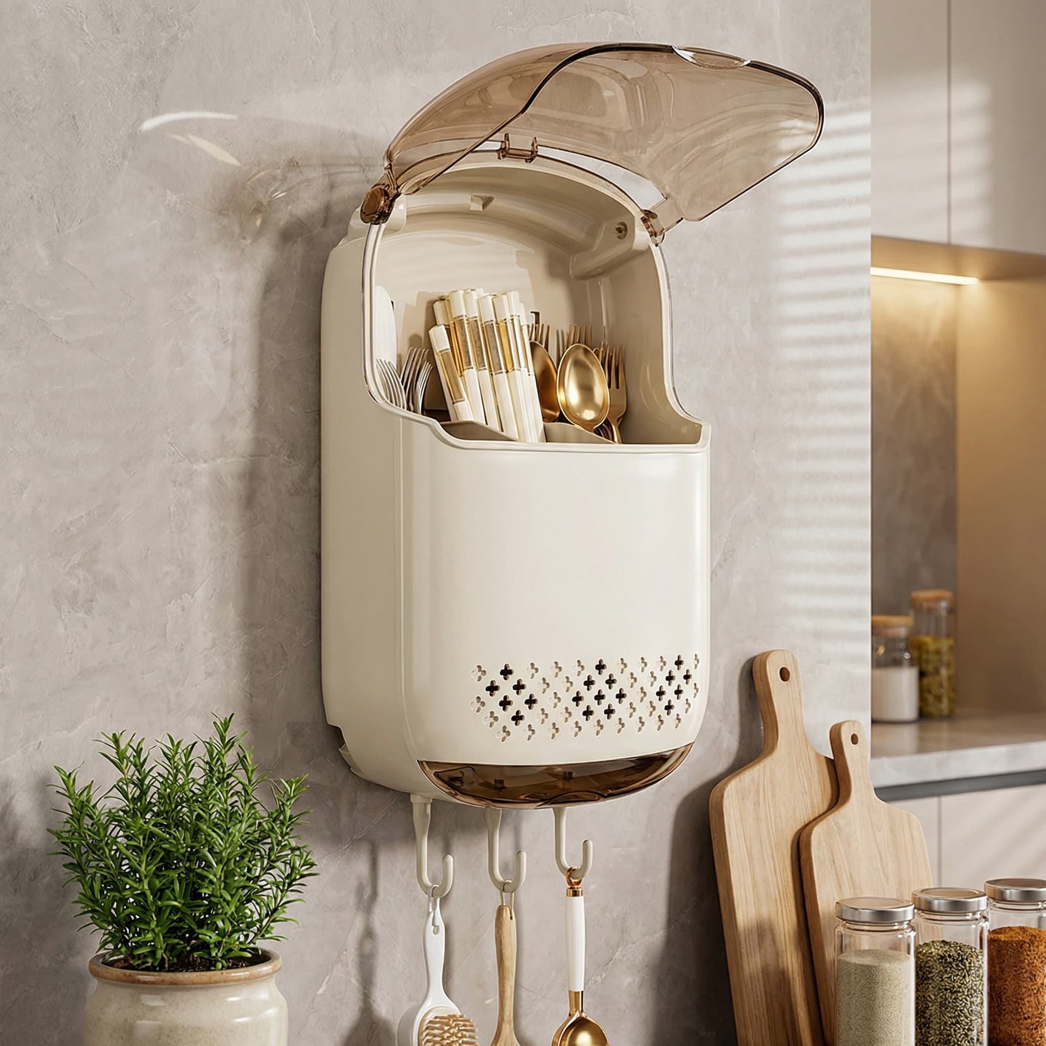 筷子收纳盒厨房汤勺叉子储物盒挂壁式家用置物架筷篓简约款筷子筒,餐饮具,筷子盒,淘宝优惠券,粉丝福利购,淘宝优惠卷