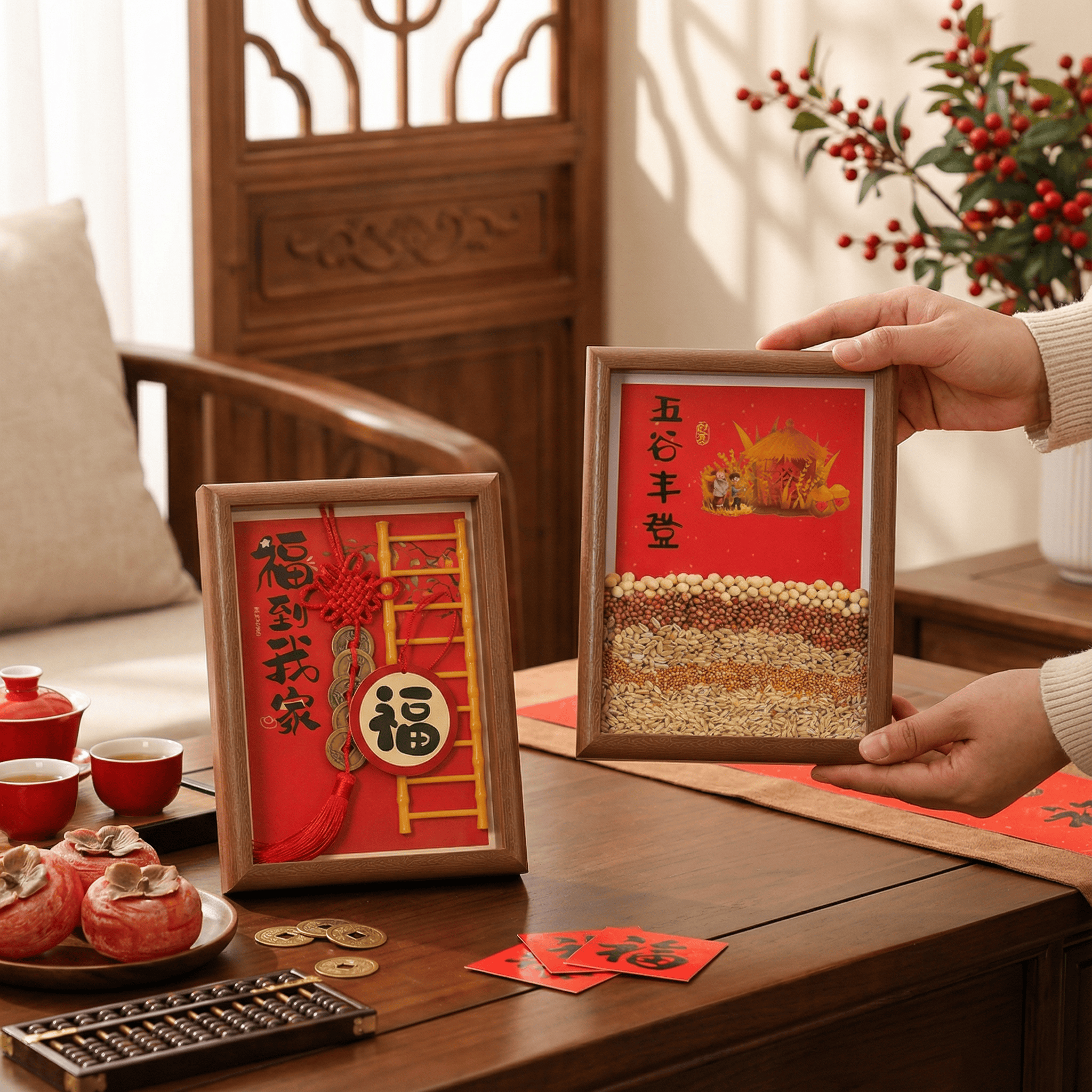 马年新年装饰五谷丰登相框摆件春节过年客厅桌面氛围布置道具家用,家居饰品,桌面摆件,淘宝优惠券,粉丝福利购,淘宝优惠卷