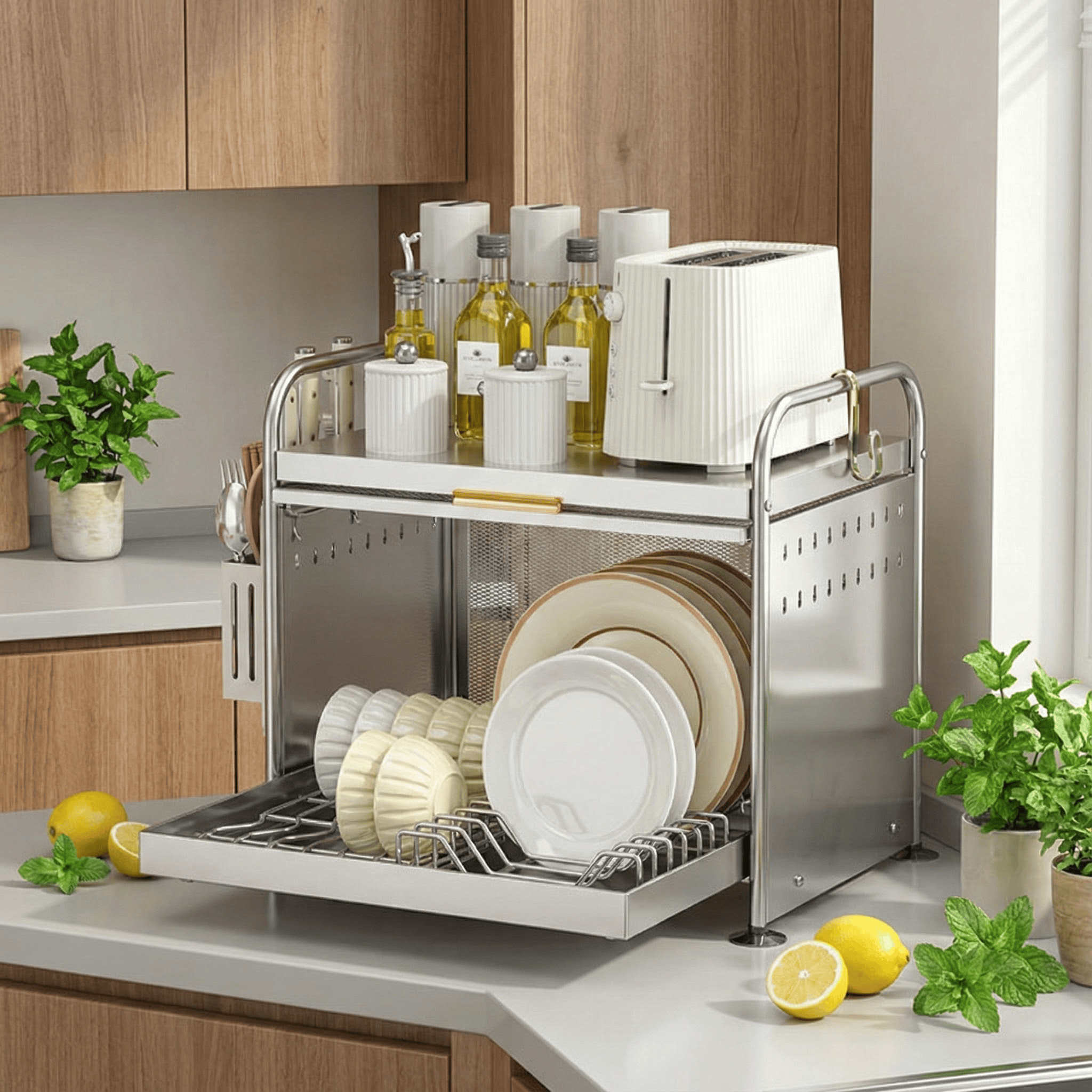 厨房碗柜抽拉式碗碟置物架家用台面翻盖加大碗架沥水架碗筷储物柜,厨房/烹饪用具,碗架,淘宝优惠券,粉丝福利购,淘宝优惠卷