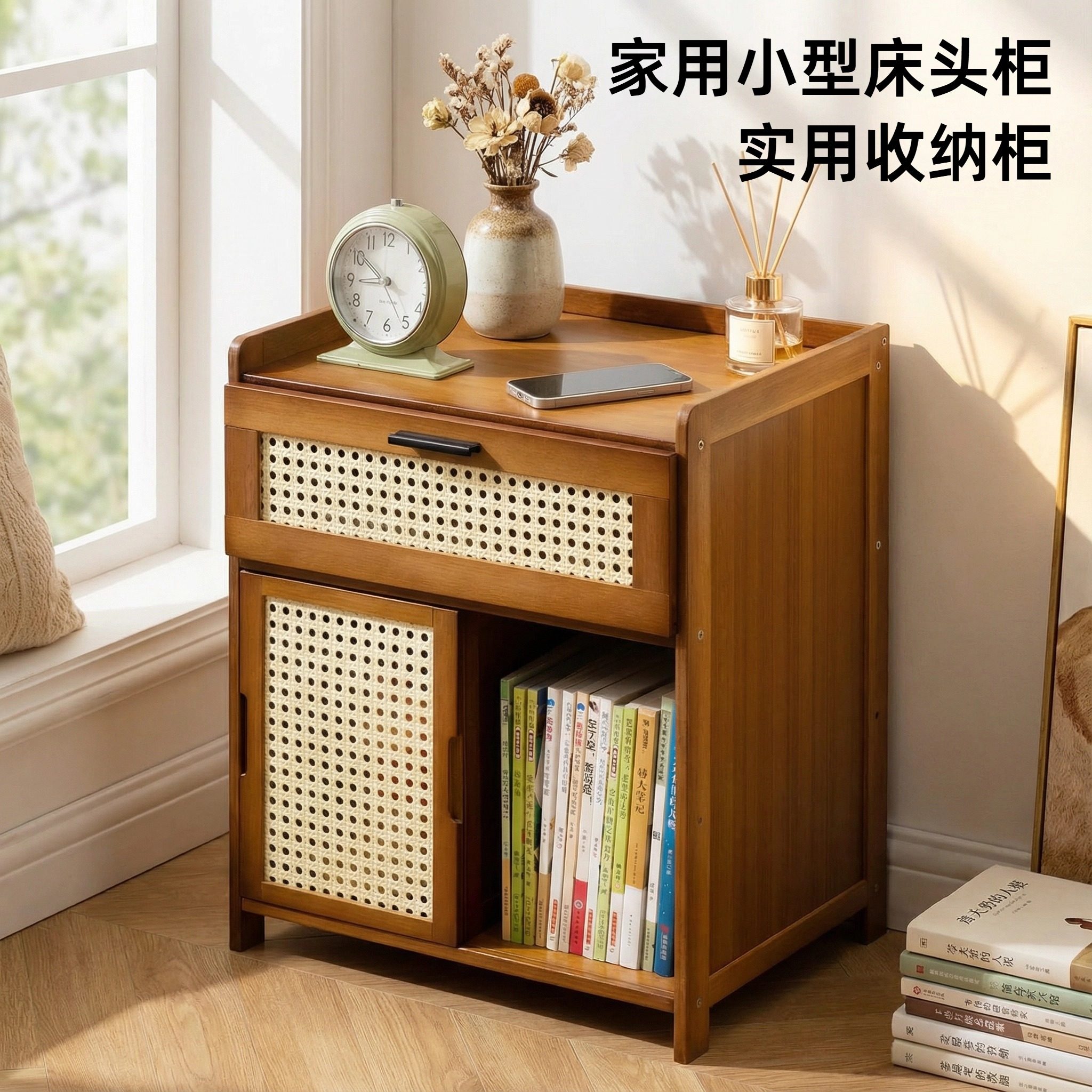 卧室床头柜轻奢高级感小型家用床边柜床头收纳柜边几柜家用竹材质,住宅家具,床头柜,淘宝优惠券,粉丝福利购,淘宝优惠卷
