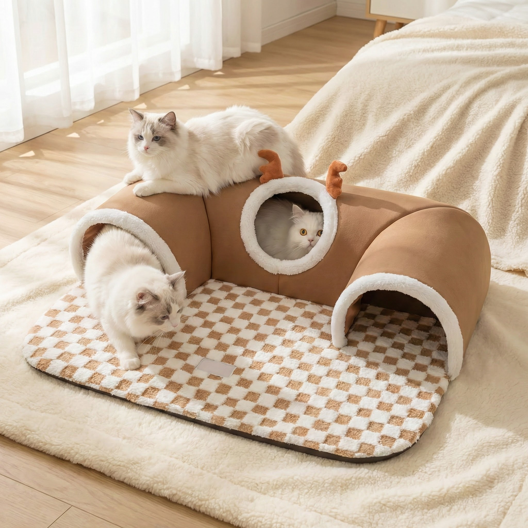 猫床秋冬季猫咪麋鹿捉迷藏猫隧道玩睡一体猫窝宠物窝狗窝室内绒面,宠物/宠物食品及用品,猫窝/屋/帐篷/沙发,淘宝优惠券,粉丝福利购,淘宝优惠卷
