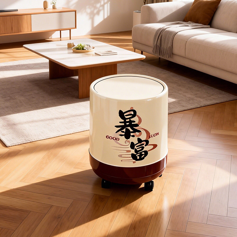 高颜值垃圾桶家用2026新款客厅轻奢高档卧室创意摇盖带滑轮大容量