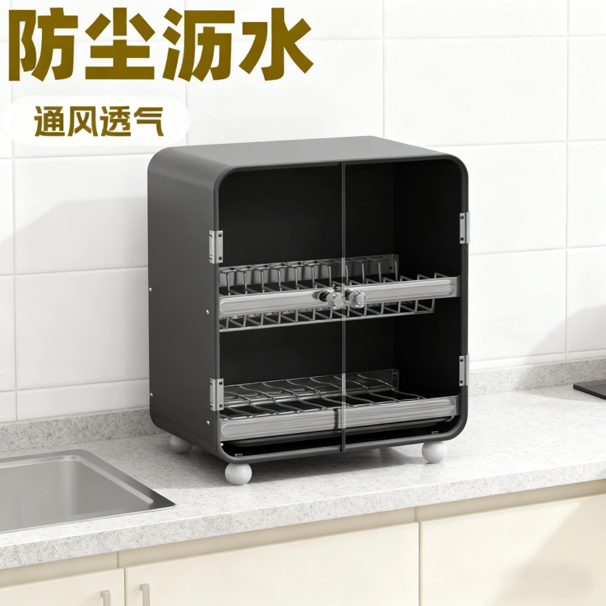 带盖碗架厨房碗碟置物架家用碗柜