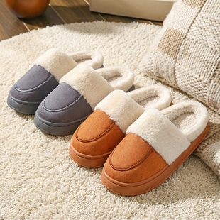 家用 家居室内家用防滑情侣保暖半包毛毛拖鞋 厚底棉拖鞋 男女秋冬季